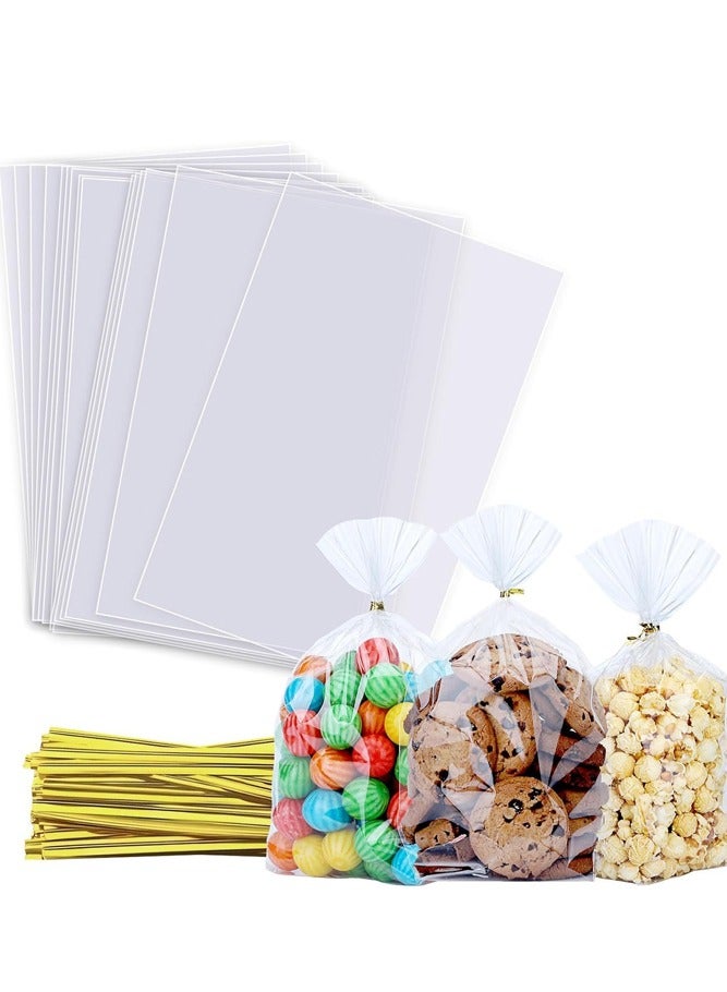 BELLSBERRY 100 كيس هدايا شفاف مع روابط ملتوية وأقواس - أكياس سيلوفان للحلويات، البسكويت أو هدايا الحفلات - Image 1