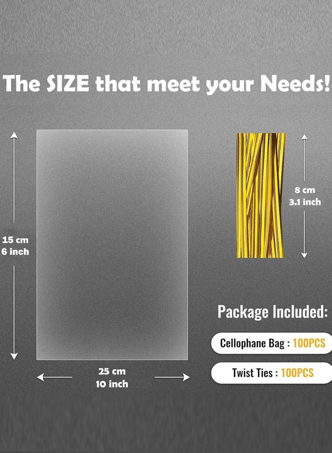 BELLSBERRY 100 كيس هدايا شفاف مع روابط ملتوية وأقواس - أكياس سيلوفان للحلويات، البسكويت أو هدايا الحفلات - Image 2