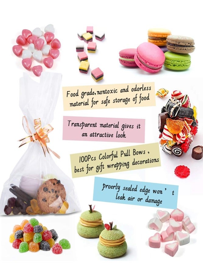 BELLSBERRY 100 كيس هدايا شفاف مع روابط ملتوية وأقواس - أكياس سيلوفان للحلويات، البسكويت أو هدايا الحفلات - Image 3