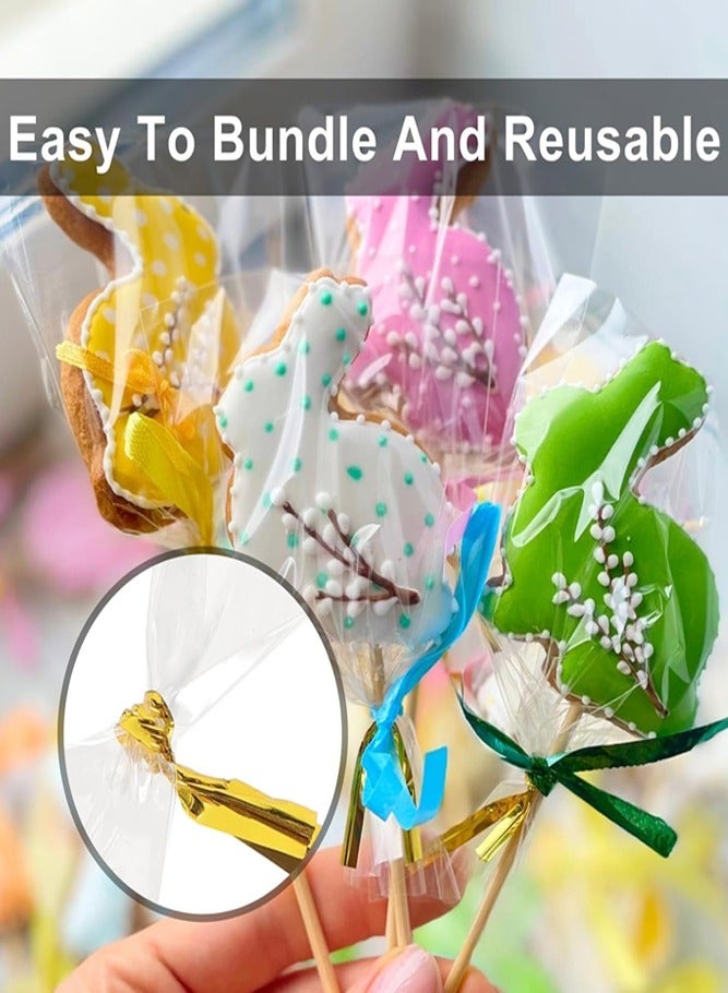 BELLSBERRY 100 كيس هدايا شفاف مع روابط ملتوية وأقواس - أكياس سيلوفان للحلويات، البسكويت أو هدايا الحفلات - Image 4