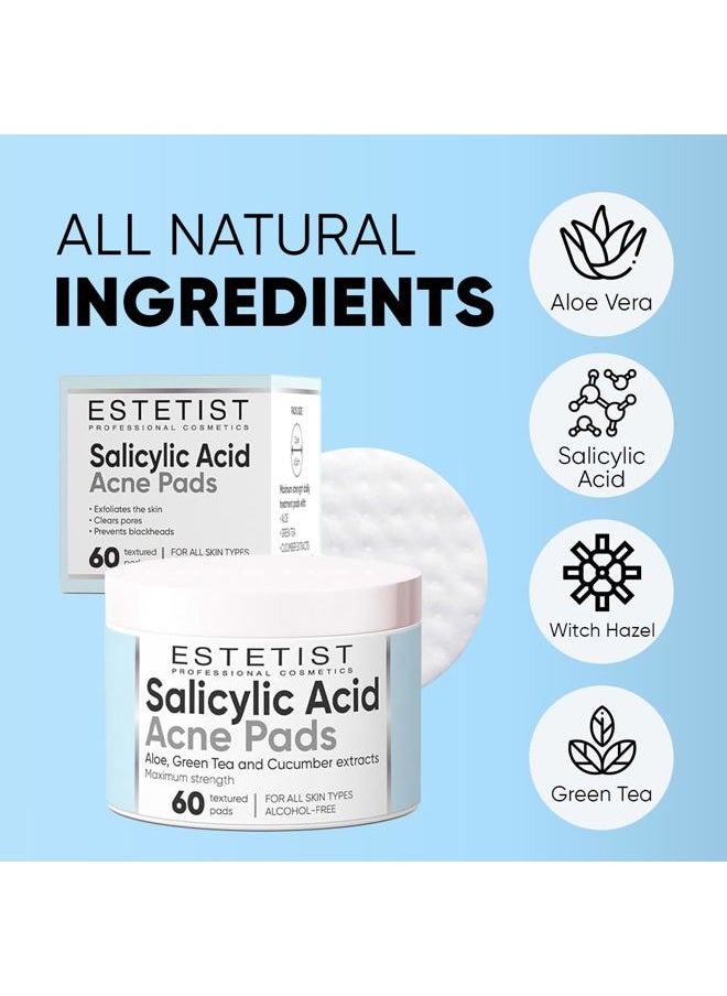 Estetist - Salicylic and Glycolic Acid Facial Cleansing Pads, Hydrating Acne Pads with Natural Extracts, Exfoliating Face Cleansing Pads for Men and Women, Acne Care Wipes, 60 Count - Image 1