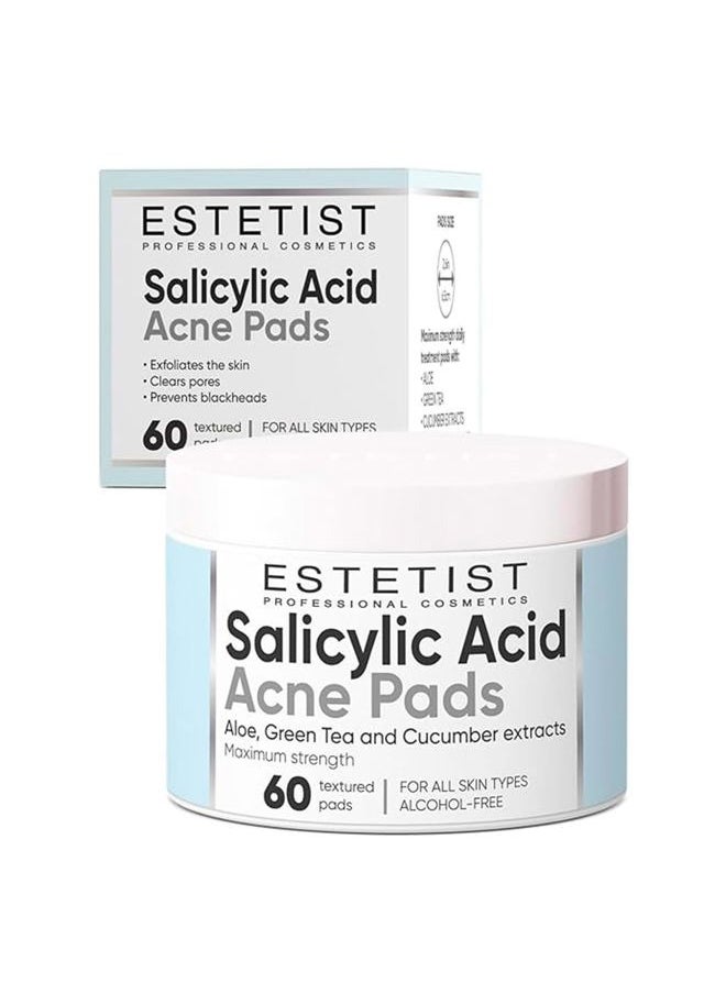Estetist - Salicylic and Glycolic Acid Facial Cleansing Pads, Hydrating Acne Pads with Natural Extracts, Exfoliating Face Cleansing Pads for Men and Women, Acne Care Wipes, 60 Count - Image 1