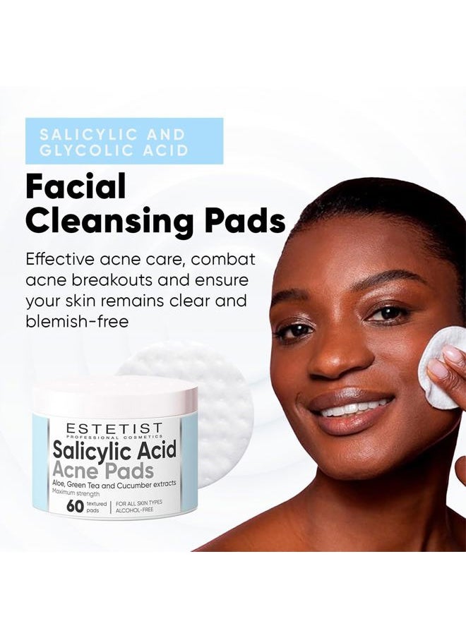 Estetist - Salicylic and Glycolic Acid Facial Cleansing Pads, Hydrating Acne Pads with Natural Extracts, Exfoliating Face Cleansing Pads for Men and Women, Acne Care Wipes, 60 Count - Image 1