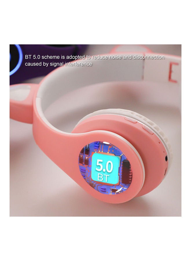 B39 Cat Ear Glowing Wireless BT5.0 Headphone Pink - Image 3