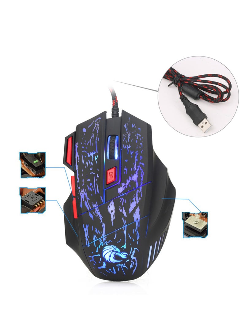 H300 DPI Adjustable Optical LED Wired Gaming Mouse Black/Blue/Red - Image 5