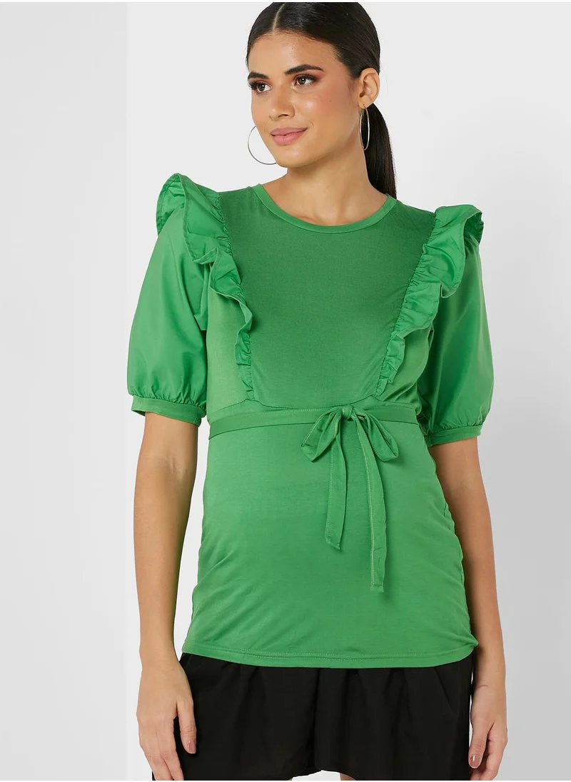 Mamalicious Waterfall Trim Tie Detail Top