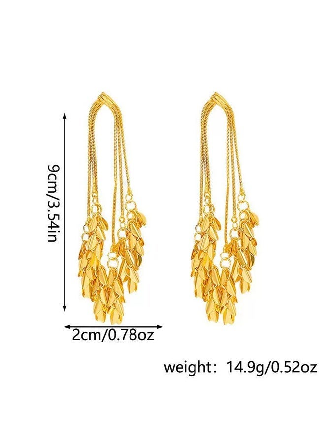 Gold Plated Women's Long Leaf Tassel Earrings Elegant Dainty Versatile for Daily & Special Occasions - Image 5