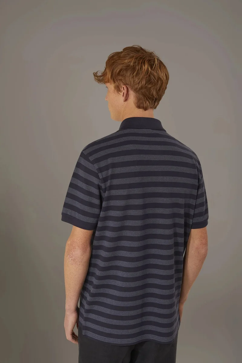 Doppelganger  Striped short sleeves melange polo - Blue for Men | Best Price UAE