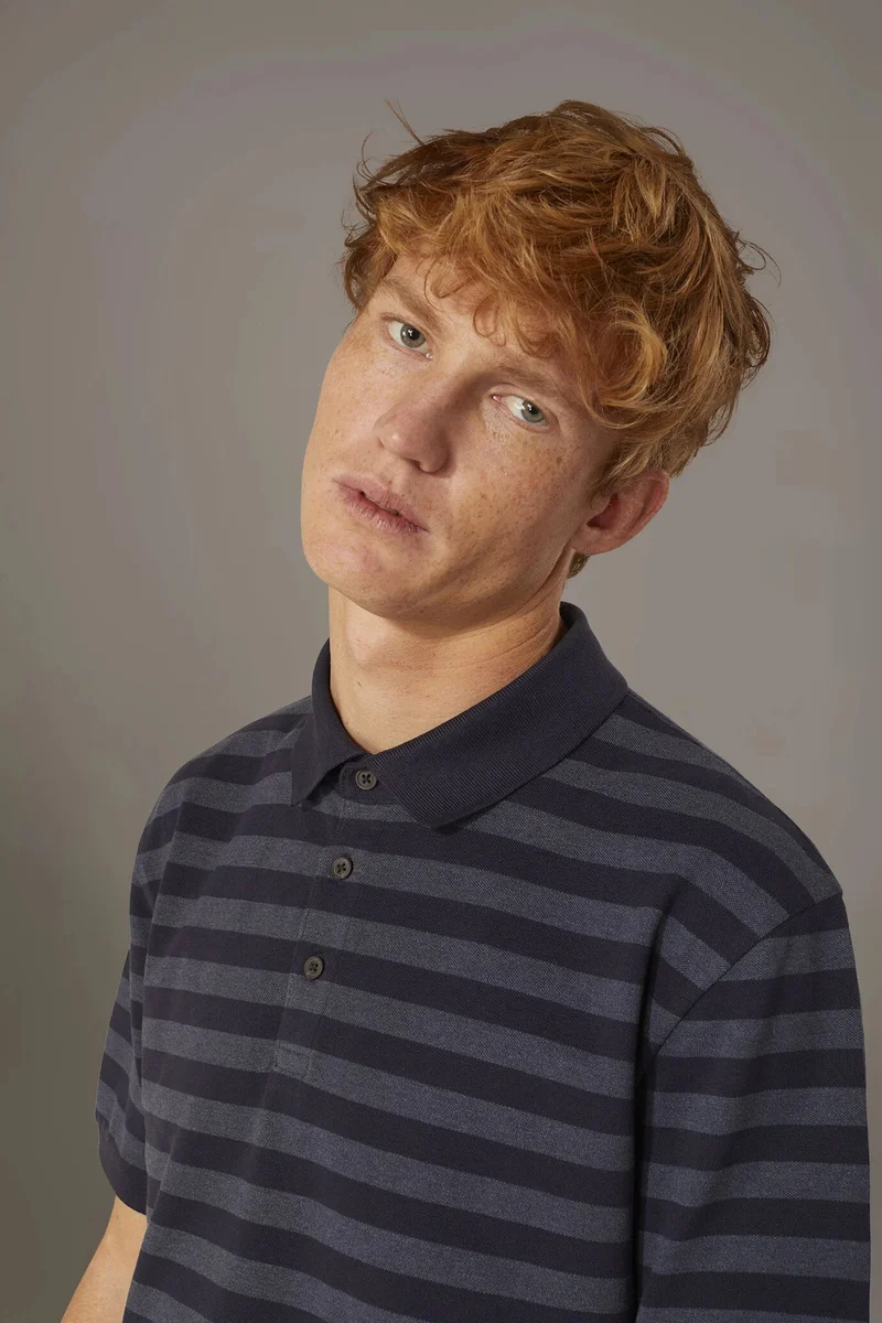 Doppelganger  Striped short sleeves melange polo - Blue for Men | Best Price UAE