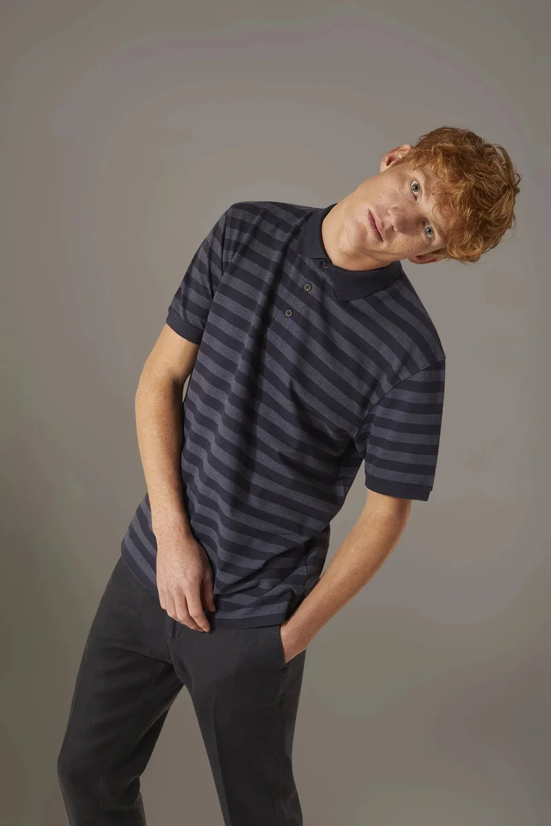 Striped short sleeves melange polo - Blue
