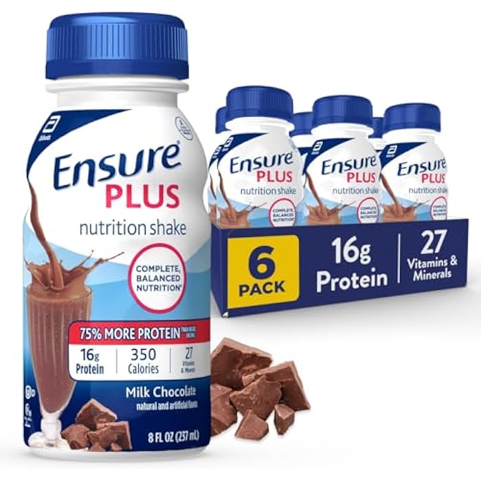 Ensure Plus Milk Chocolate Nutrition Shake | Meal Replacement Shake | Ready To Drink | 16g Protein and 27 Vitamins and Minerals | 8 fl oz - 6 Pack - Image 1