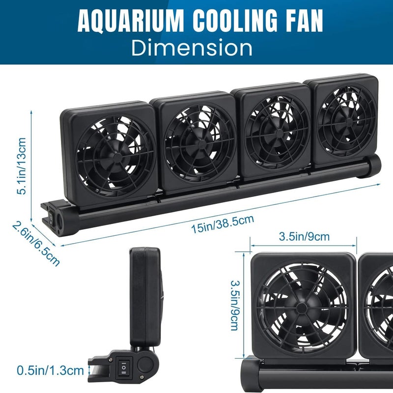 VAYINATO ® Four Head Fish Tank Cooling Fan System, 2 Wind Speed Adjustable Cooling Fan Fish Tank Cold Wind Chiller, Angle Adjustable Clip On Chiller (Black) by Petzlifeworld - Image 2