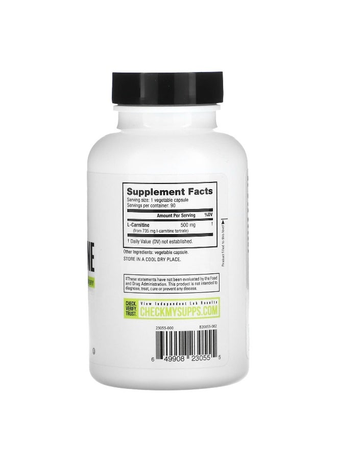 NutraBio NutraBio, L-Carnitine, 500 mg, 90 Veggie Capsules  - Image 2