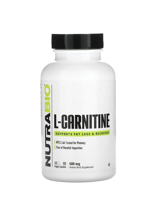 NutraBio NutraBio, L-Carnitine, 500 mg, 90 Veggie Capsules  - Image 1