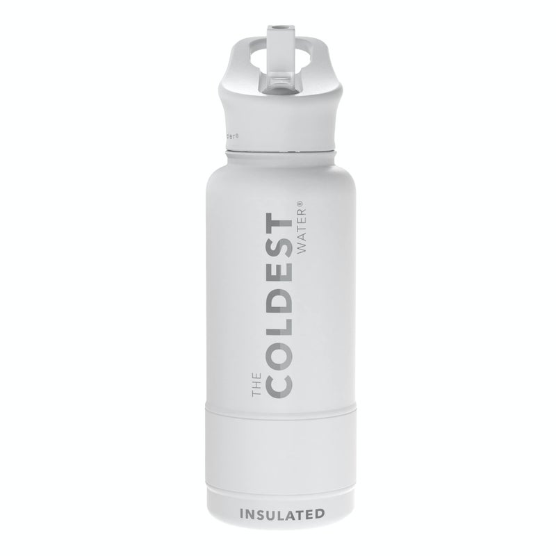 Coldest Insulated Water Bottle with Straw Lid  Stainless Steel Metal Thermos for Men  Women Epic White 32 oz