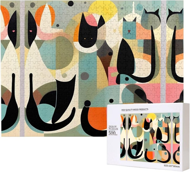 Phayah Mid Century Modern Cat Art Jigsaw Puzzle 500 Pieces 20 4 X 15 Inches Home Decor - Image 1