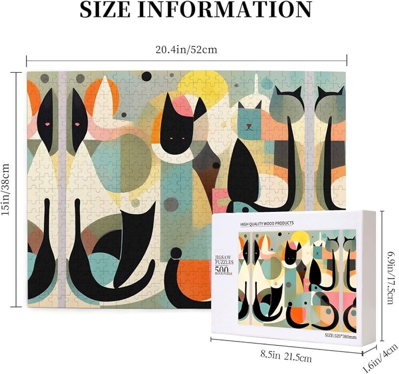 Phayah Mid Century Modern Cat Art Jigsaw Puzzle 500 Pieces 20 4 X 15 Inches Home Decor - Image 5
