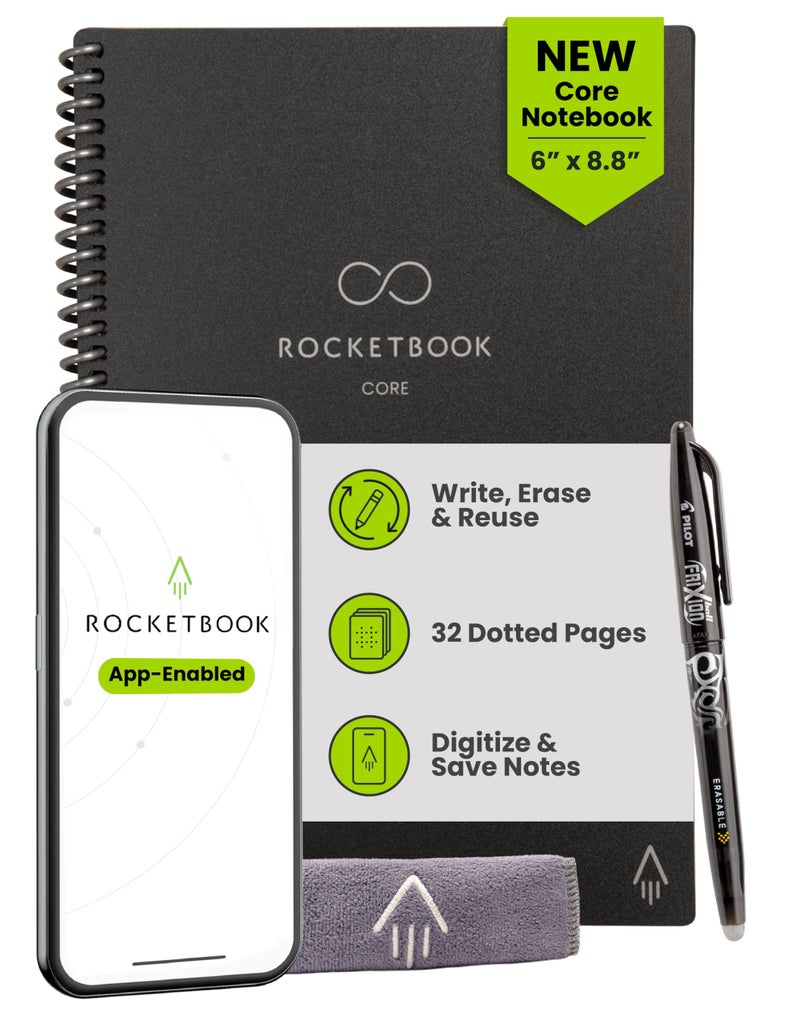 Rocketbook Core Reusable Smart Notebook, Dot Grid Pages For School, Work and Creative Projects, Executive Size 6x8.8, Black - Premium - Image 1