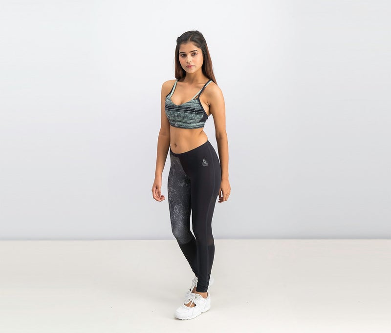 Reebok Women Strappy Sports Bra, Black and Green - Image 3