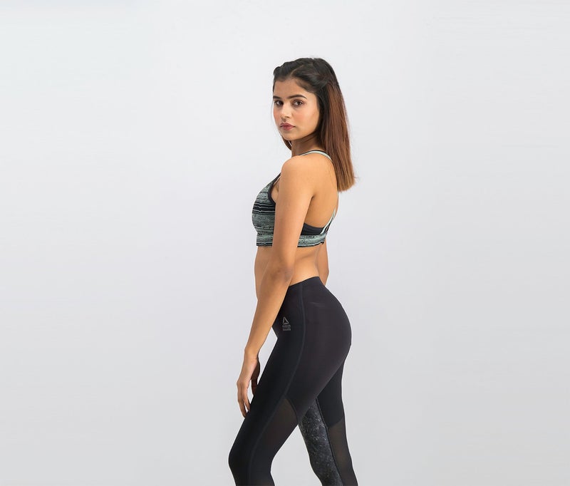 Reebok Women Strappy Sports Bra, Black and Green - Image 2