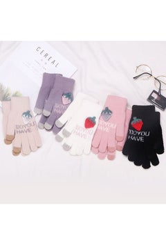Generic Women girly strawberry mobile screen touch fingers winter wool gloves  - Image 3