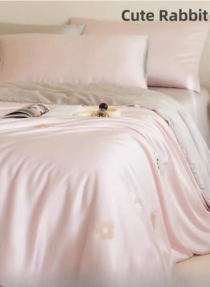 High end 60S Pro Lanjing Tencel Cartoon Embroidery Four piece Set Summer Ice Silk  Sleeping Bed Sheet Quilt Cover Bedding Suitable for 1.8m/2.0m Bed Sheet Four piece Set - Image 1