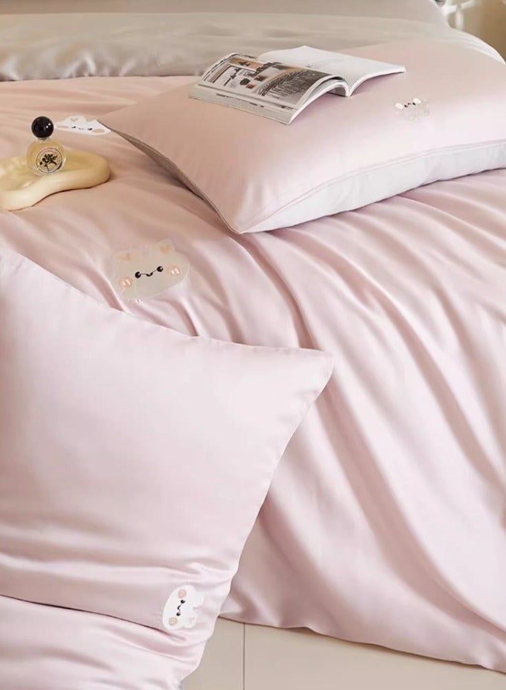High end 60S Pro Lanjing Tencel Cartoon Embroidery Four piece Set Summer Ice Silk  Sleeping Bed Sheet Quilt Cover Bedding Suitable for 1.8m/2.0m Bed Sheet Four piece Set - Image 4