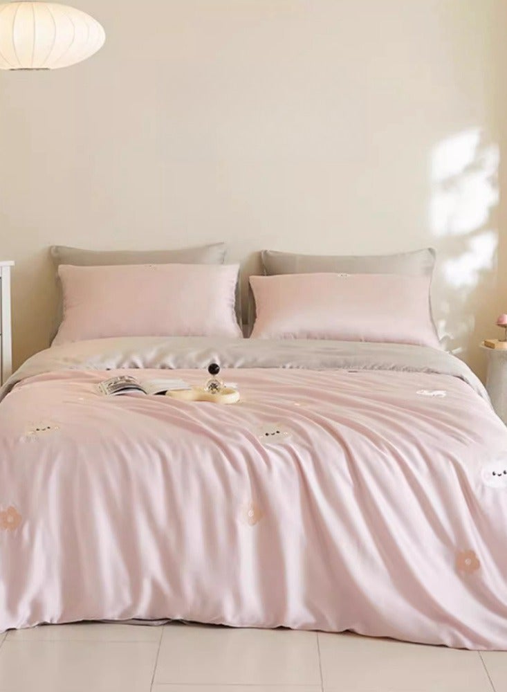 High end 60S Pro Lanjing Tencel Cartoon Embroidery Four piece Set Summer Ice Silk  Sleeping Bed Sheet Quilt Cover Bedding Suitable for 1.8m/2.0m Bed Sheet Four piece Set - Image 2