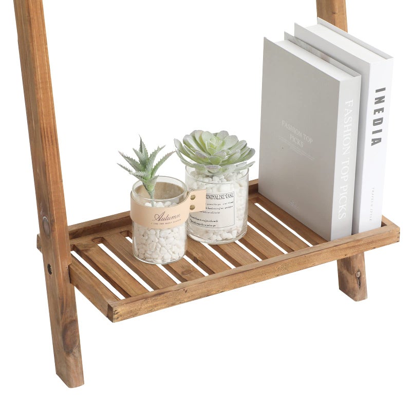 FUIN 5ft Wood Blanket Ladder with Bottom Shelf for Living Room Decorative Wall Leaning Farmhouse Quilt Display Holder Storage Rustic Wooden Towel Rack for Bathroom, Light Brown - Image 3