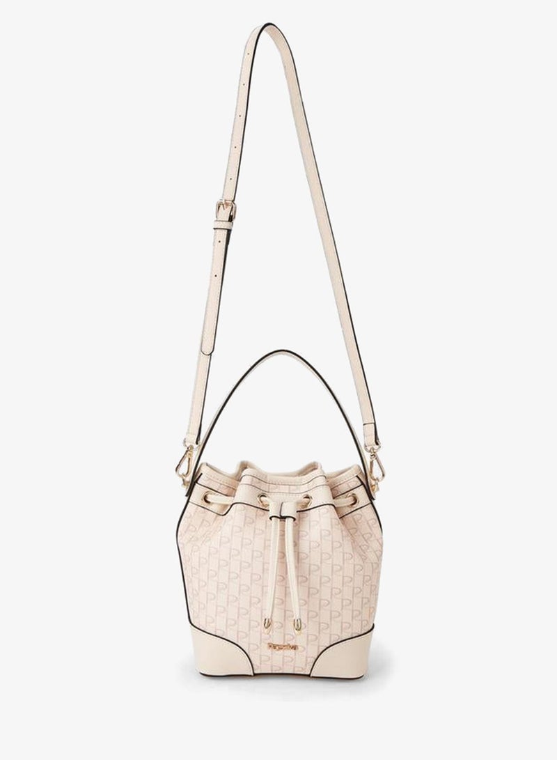 Paprika Monogram Print Bucket Bag with Detachable Strap and Drawstring Closure - Image 5