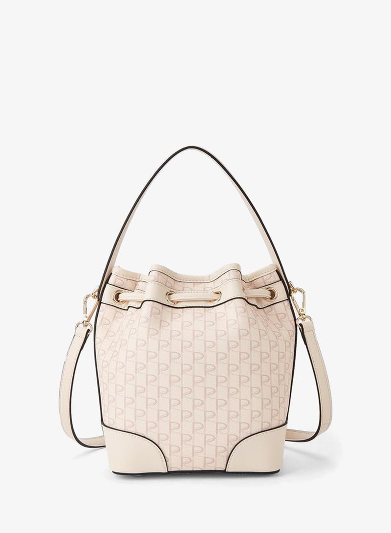 Paprika Monogram Print Bucket Bag with Detachable Strap and Drawstring Closure - Image 4