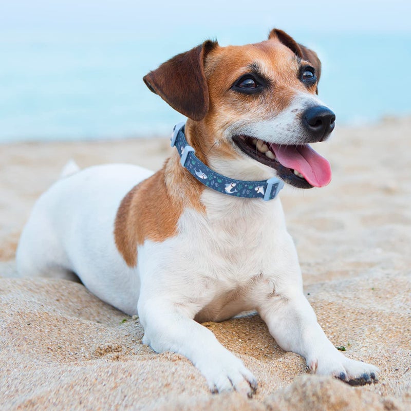 HDE Nylon Dog Collar Adjustable Soft Puppy Collars for Small Medium Large Dogs Sharks - M - Image 2