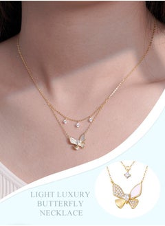 Dreamy Double-layer Butterfly Collar Necklace: Luxurious shell and micro-pave zircon design, trendy and color-fast necklace with a unique personality.