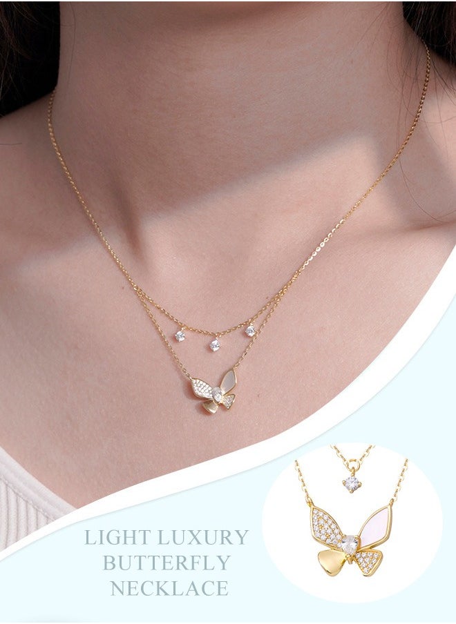 Generic - Dreamy Double-layer Butterfly Collar Necklace: Luxurious shell and micro-pave zircon design, trendy and color-fast necklace with a unique personality. - Image 1