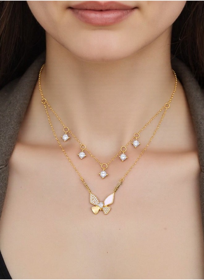Generic - Dreamy Double-layer Butterfly Collar Necklace: Luxurious shell and micro-pave zircon design, trendy and color-fast necklace with a unique personality. - Image 1
