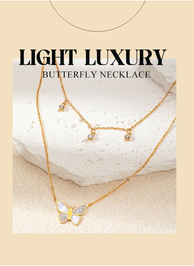 Generic - Dreamy Double-layer Butterfly Collar Necklace: Luxurious shell and micro-pave zircon design, trendy and color-fast necklace with a unique personality. - Image 1