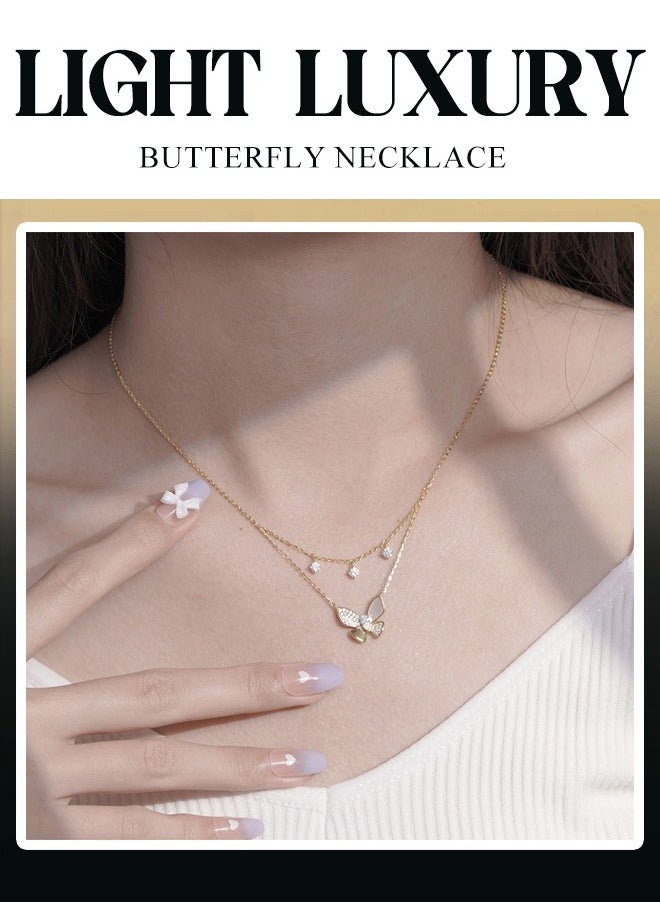 Generic - Dreamy Double-layer Butterfly Collar Necklace: Luxurious shell and micro-pave zircon design, trendy and color-fast necklace with a unique personality. - Image 1