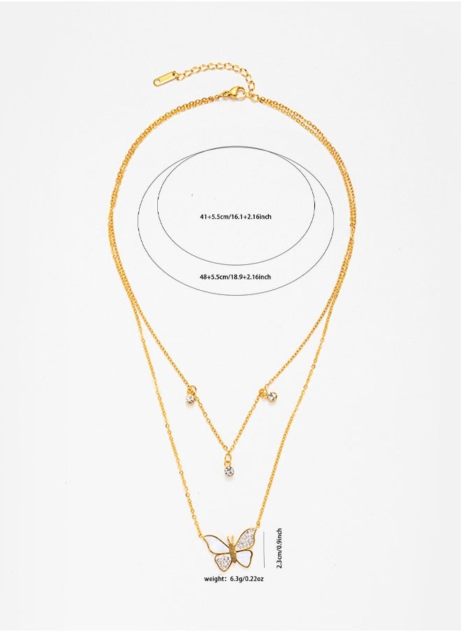 Hilyagems Dreamy Double-layer Butterfly Collar Necklace: Luxurious shell and micro-pave zircon design, trendy and color-fast necklace with a unique personality.  - Image 5