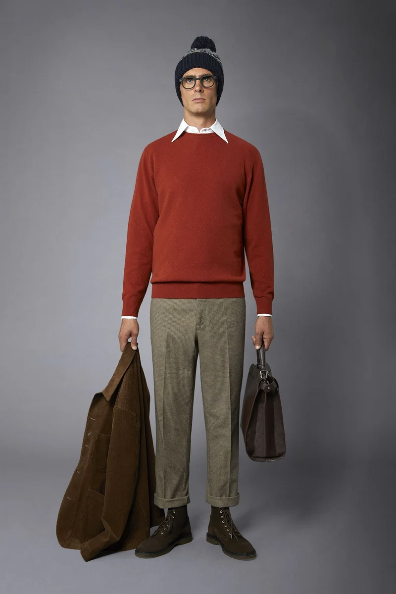 Men's crew neck wool blend lambswool - Brick