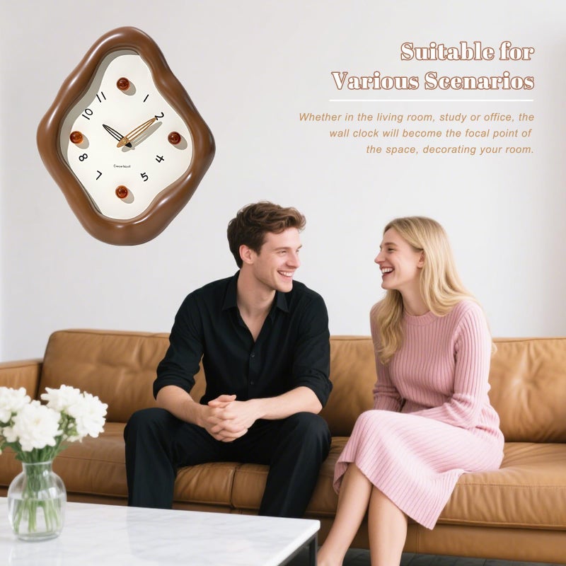 JUSTUP Wall Clock, 12 Inch Modern Wall Clock, Creative Rhombus Battery Powered Clock, Silent Clock Non Ticking for Office, Living Room, Home, Elegant Clocks for Bedroom Decorative (Brown) - Image 5