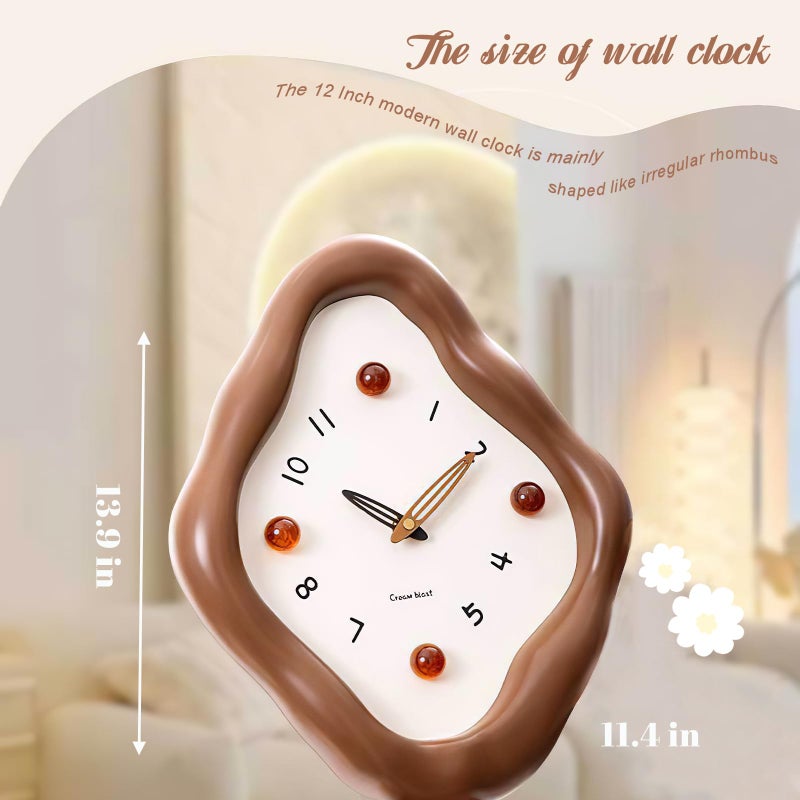JUSTUP Wall Clock, 12 Inch Modern Wall Clock, Creative Rhombus Battery Powered Clock, Silent Clock Non Ticking for Office, Living Room, Home, Elegant Clocks for Bedroom Decorative (Brown) - Image 3