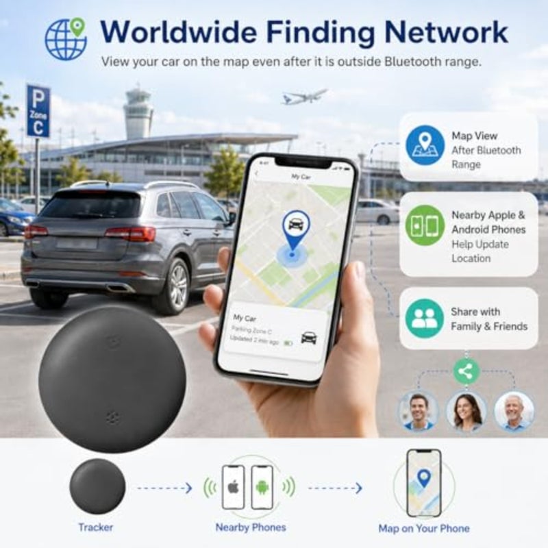 Car Tracker Support Android and iOS Systems, Magnetic Bluetooth Finder for Car with Alerts, Global positioning function, 1 Year Battery Life Includes Keychain, Strap and Mount - Image 3