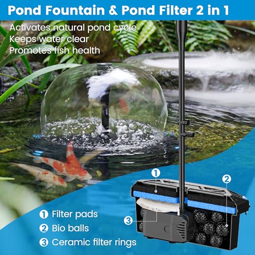 NFESOLAR Pond Filter Fountain, 20W Solar Filter Fountain with120 GPH Submersible Pump, 16.4ft Long Cable, 6.6ft Tubing for Outdoor Koi Pond, Fish Tank and Garden Water Features N3322 - Image 2