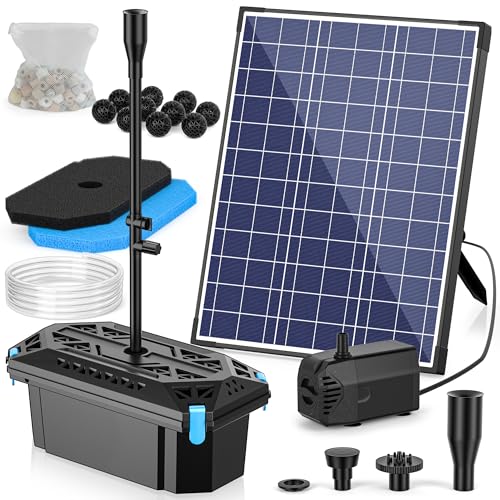 NFESOLAR Pond Filter Fountain, 20W Solar Filter Fountain with120 GPH Submersible Pump, 16.4ft Long Cable, 6.6ft Tubing for Outdoor Koi Pond, Fish Tank and Garden Water Features N3322 - Image 1
