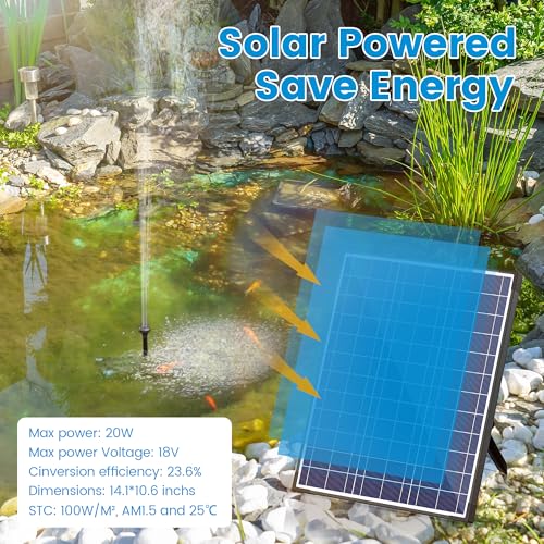 NFESOLAR Pond Filter Fountain, 20W Solar Filter Fountain with120 GPH Submersible Pump, 16.4ft Long Cable, 6.6ft Tubing for Outdoor Koi Pond, Fish Tank and Garden Water Features N3322 - Image 3
