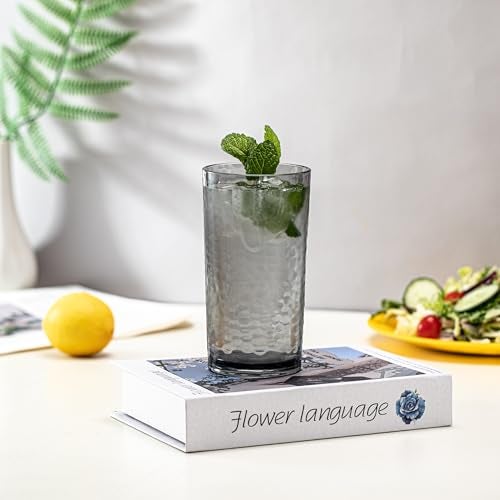 KX-WARE 14-ounce and 20-ounce Acrylic Glasses Plastic Tumbler, set of 8 Smoky Grey - Hammered Style, Dishwasher Safe, BPA Free - Image 4