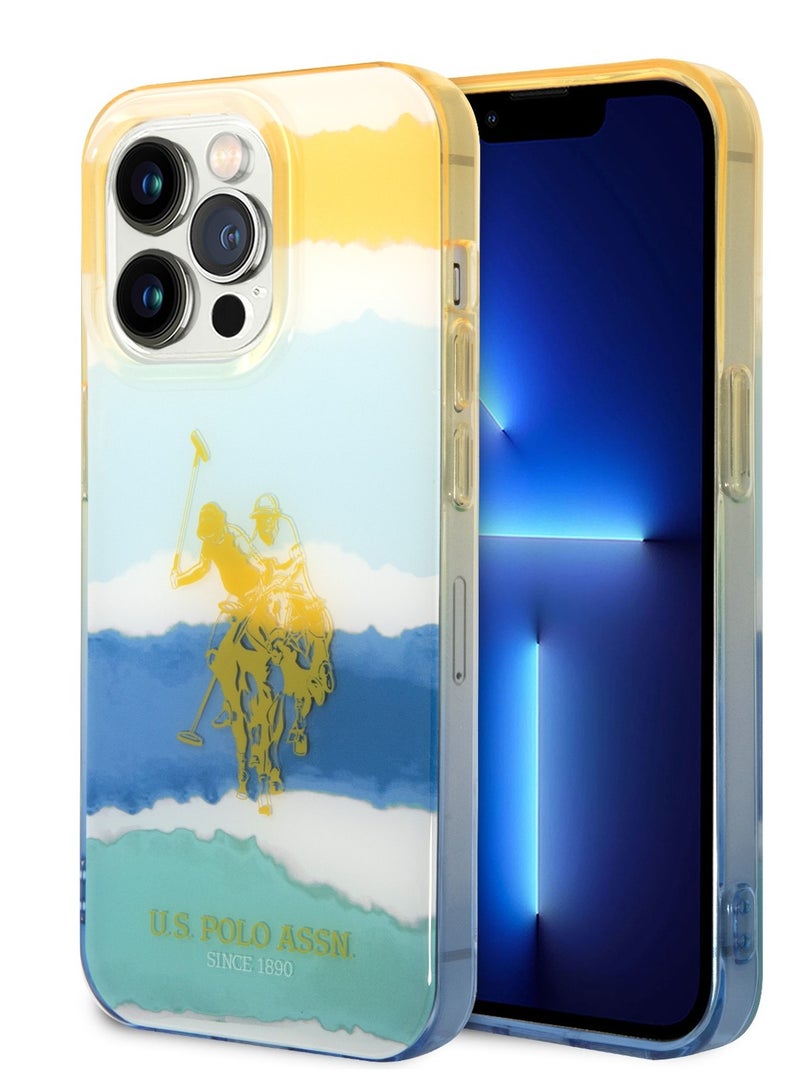 U.S.Polo PC/TPU Case With Blurred Stripes & Horse Logo For iPhone 14 Pro Max - Yellow - Image 5