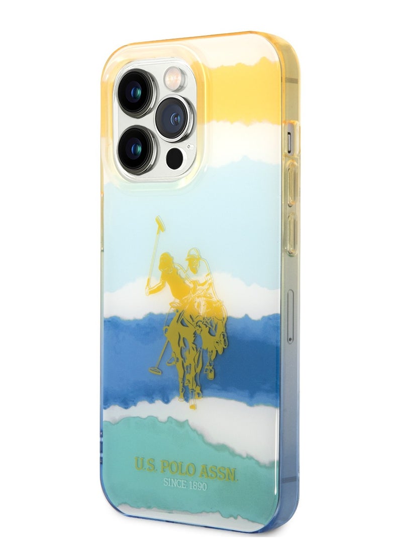 U.S.Polo PC/TPU Case With Blurred Stripes & Horse Logo For iPhone 14 Pro Max - Yellow - Image 3