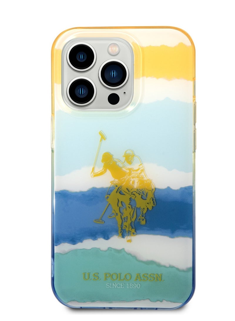 U.S.Polo PC/TPU Case With Blurred Stripes & Horse Logo For iPhone 14 Pro Max - Yellow - Image 2