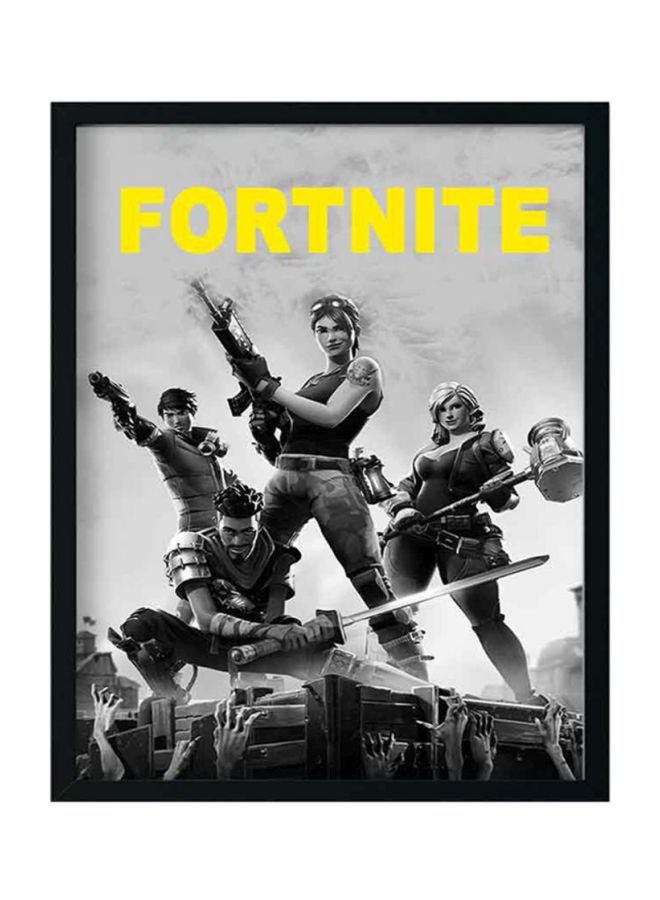لوحة فنية بإطار خشبي بطبعة من لعبة "Fortnite" رمادي/أسود/أصفر